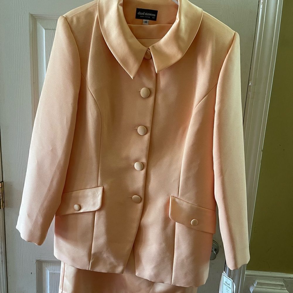 NWT Chad Stevens Two piece suit Blazer & skirt golden orange SZ16 ,100%polyester